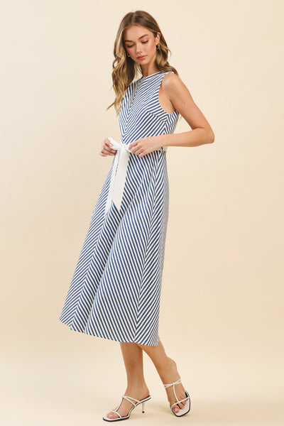 Vestido midi rayas con cinta