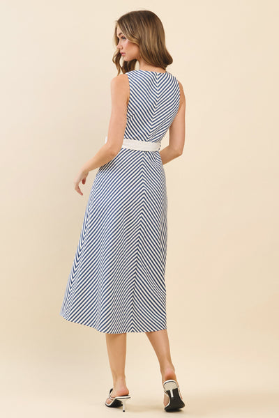 Vestido midi rayas con cinta