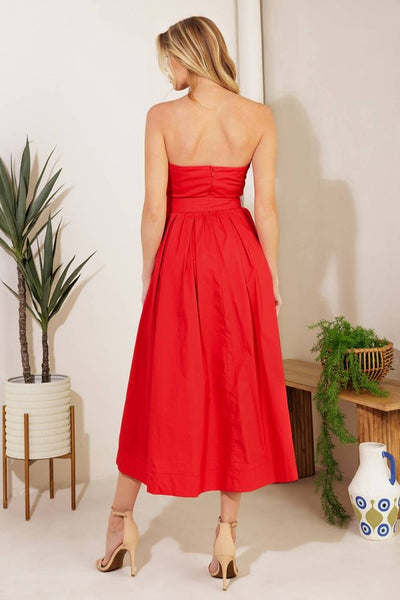 Vestido midi strapless con cinto