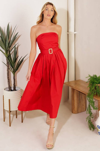 Vestido midi strapless con cinto