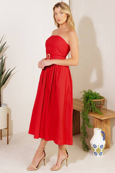 Vestido midi strapless con cinto