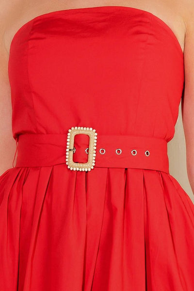 Vestido midi strapless con cinto